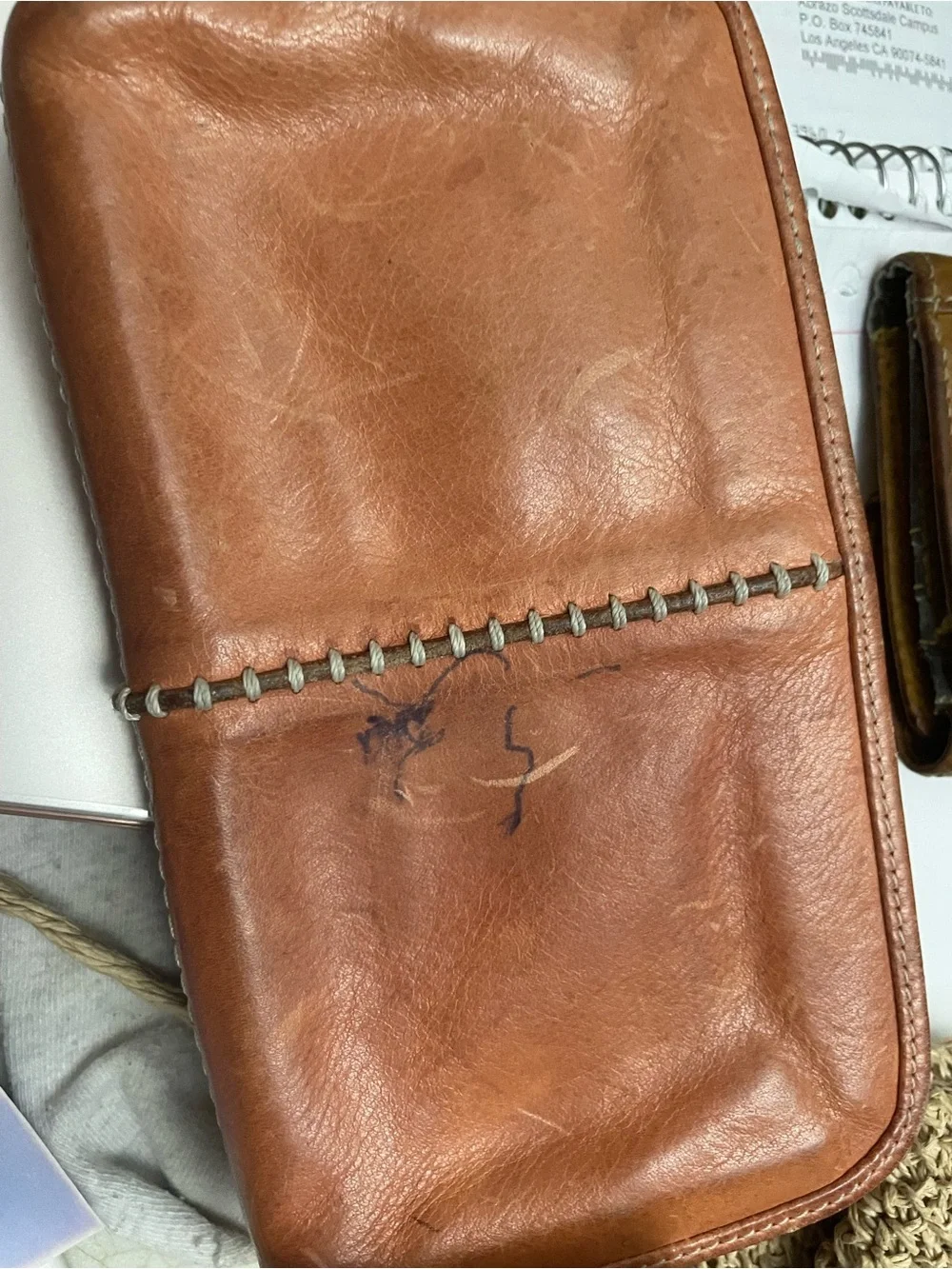 Tommy Bahama leather w Coral and Lime Green Interior Wristlet